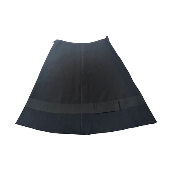 Prada Black Wool A-Line Skirt IT 46 / US 10 Ribbon Bow Trim Made in Italy - Picture 9 of 13
